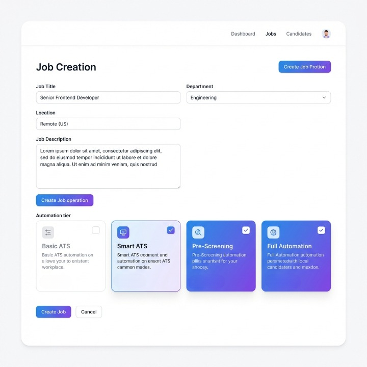 Real-time candidate pipeline showing stages from Upload to Offer